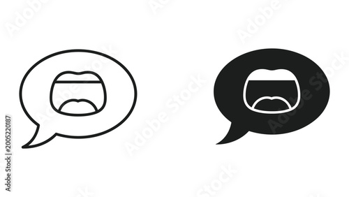 Schilderij op canvas Black and white line icons of speech bubbles with mouths