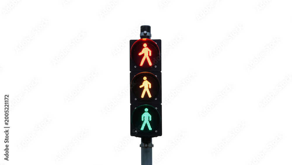 Obraz premium Vertical pedestrian traffic signal with red yellow, and green lights