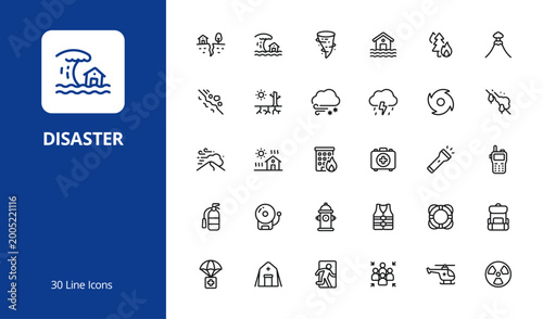 Natural Disaster Line Icon Set