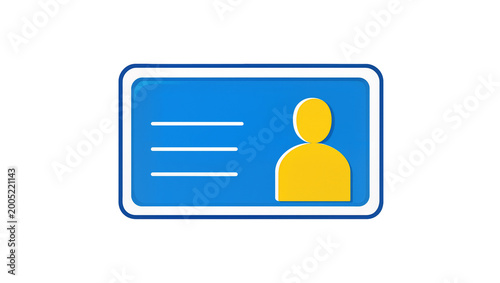 Blue rectangular ID card with profile silhouette and horizontal lines