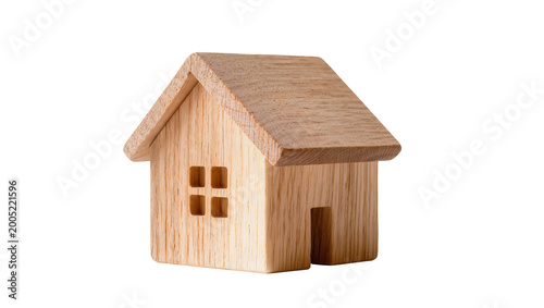 Foto Wooden toy house with gable roof and small window