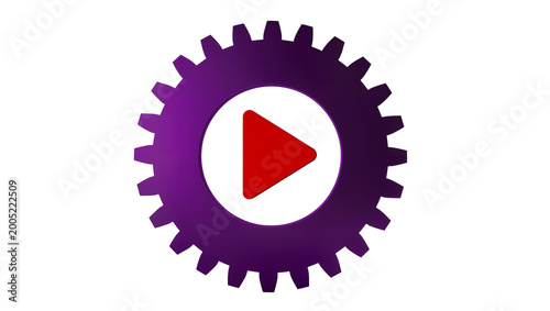 Purple Gear Icon with Red Play Button Symbol
