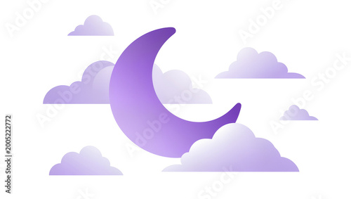 Purple Crescent Moon with Lavender Clouds in Sky