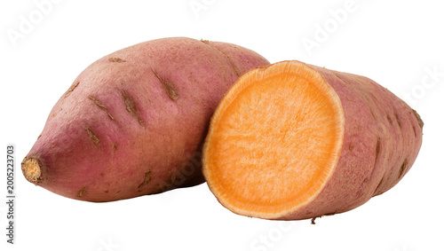 Cuadro en lienzo Raw Purple Sweet Potato and Cut Half Showing Orange Flesh