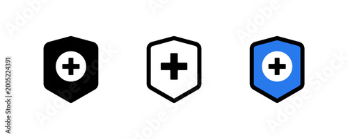Tableau sur toile Healthcare Shield Icon Set,Medical Protection Symbols with Cross