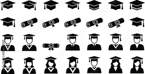 Картината върху платно Graduation Cap Icon Set.