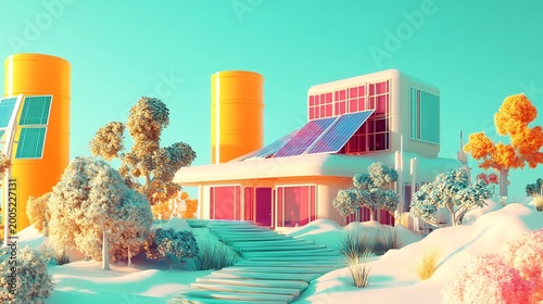 Ai Generated 3d Render of a Futuristic Eco Building With Self Sustaining Energy Systems Other Colored Background