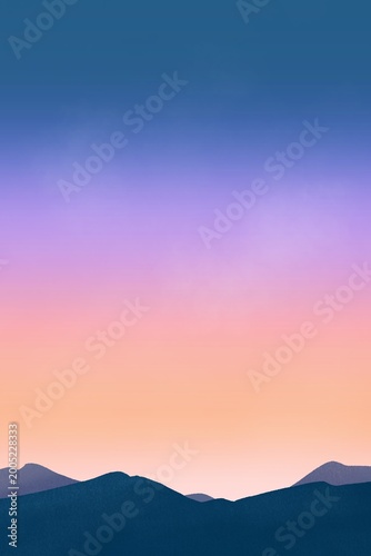 Twilight Mountain Silhouette with Fantasy Gradient Sky Background