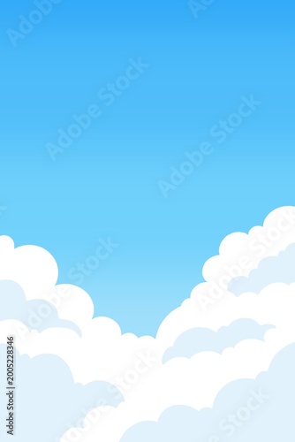 Cute Illustration Background with Blue Sky and White Cumulus Clouds