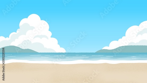 Cute Summer Beach and Ocean Illustration Background