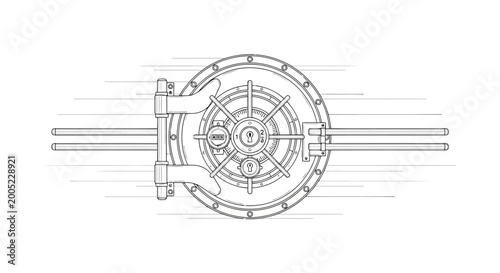 Bank vault door diagram with lock mechanism