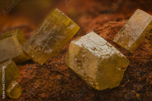 Extreme macro of Pyromorphite crystals on limonite matrix, 5x microscope objective magnification, FOV 7mm, high-detail focus stacked photomicrograph of hexagonal crystal growth