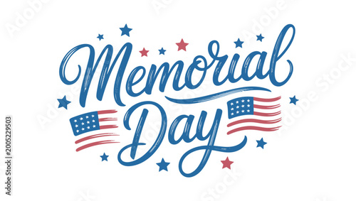Happy Memorial Day Patriotic Typography with Ribbon and Stars – Memorial Day