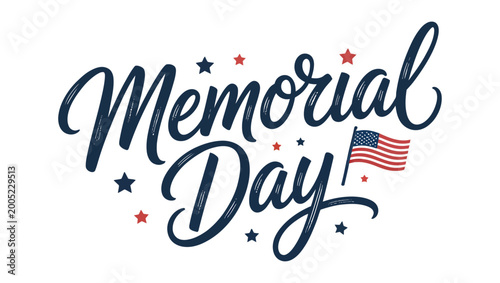 Happy Memorial Day Patriotic Typography with Ribbon and Stars – Memorial Day