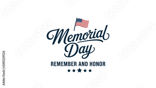Happy Memorial Day Patriotic Typography with Ribbon and Stars – Memorial Day