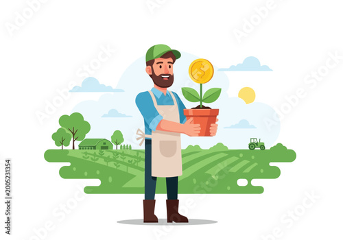 Farmer holding potted plant outdoors on sunny day
