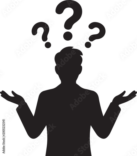 Silhouette of a person with question marks above head Vector