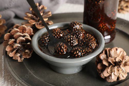 Bowl of tasty pine cone jam...