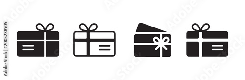 Gift card and voucher icons with ribbon and bow embellish.