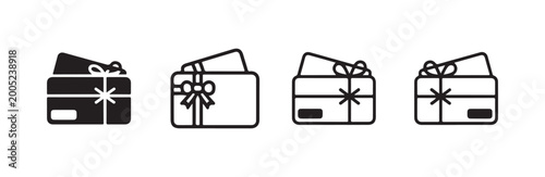 Gift card icon set for ecommerce shopping reward collection.