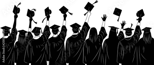 Tableau sur toile Graduation silhouette illustration of students throwing caps in the air for univ