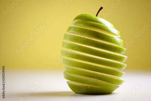 Sliced green apple on a bright pastel background with simple design Generative AI