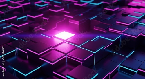 Cyberfuturistic transparent glass elements and liquid acrylic red purple blue glow on black backdrop cinematic tech background design cover art visuals 3d rendering 