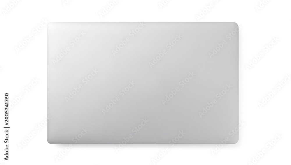 Naklejka premium A laptop computer sitting on a clean and minimalist white surface, ready for use
