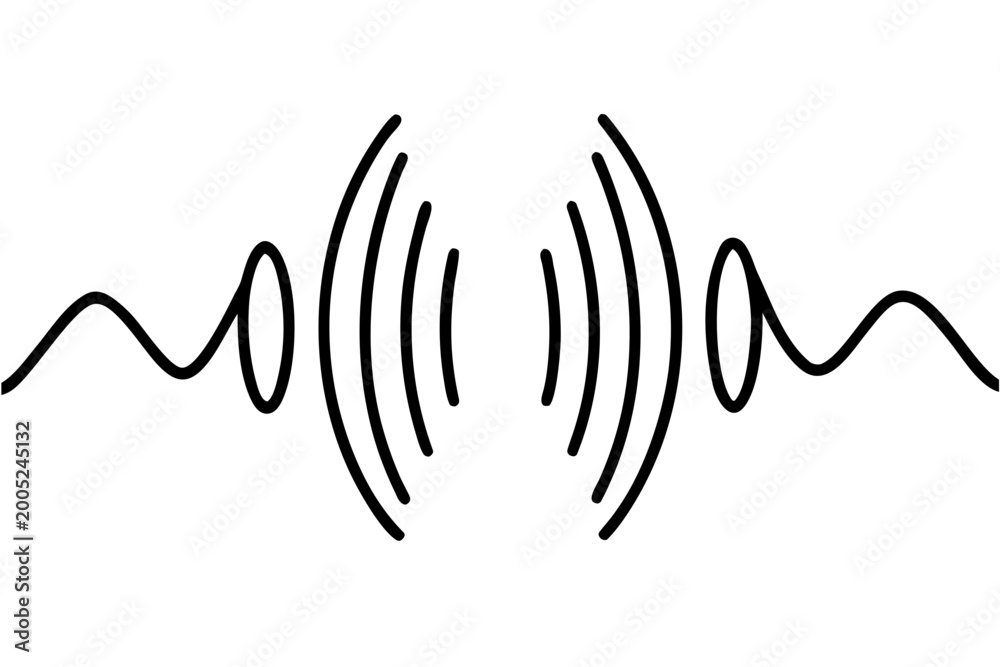 Fototapeta premium Sound wave, audio signal, music waveform, black line icon, vector graphic