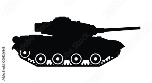 Black silhouette of a main battle tank side view on a white background high quality professional detailed modern elegant stylish clean