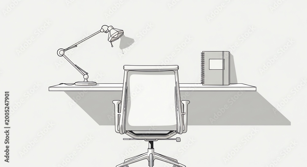 Fototapeta premium Minimalist Office Desk Setup with Chair and Accessories for Work or Study.