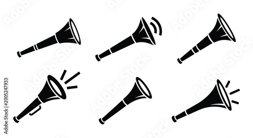 Vuvuzela icons black silhouette set on white background