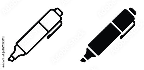 Fotografi Minimalist highlighter pen icon set, black and white felt tip marker vector illu