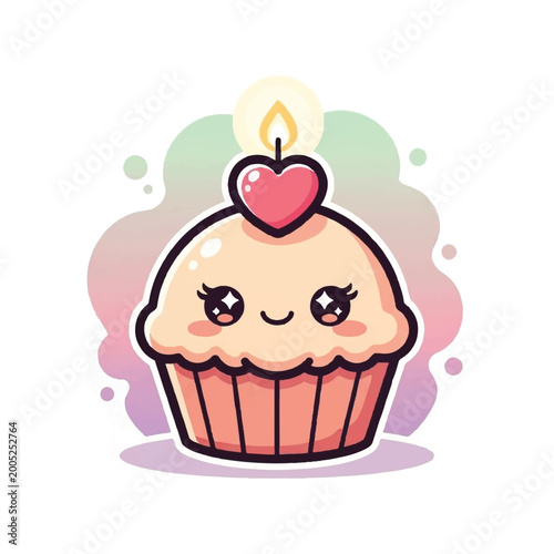 Photography Cute cartoon cupcake with heart on top.