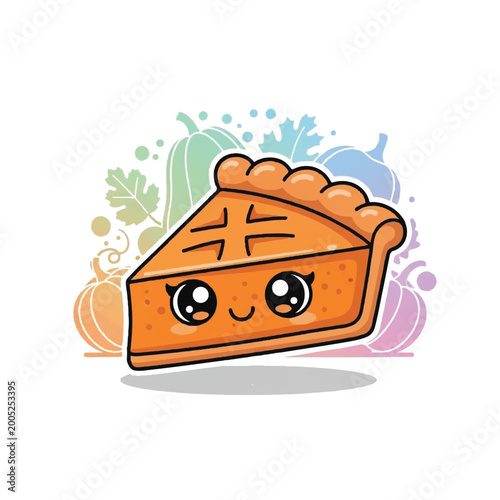 Cuadro en lienzo Cute Kawaii Pumpkin Pie Slice Cartoon Character.