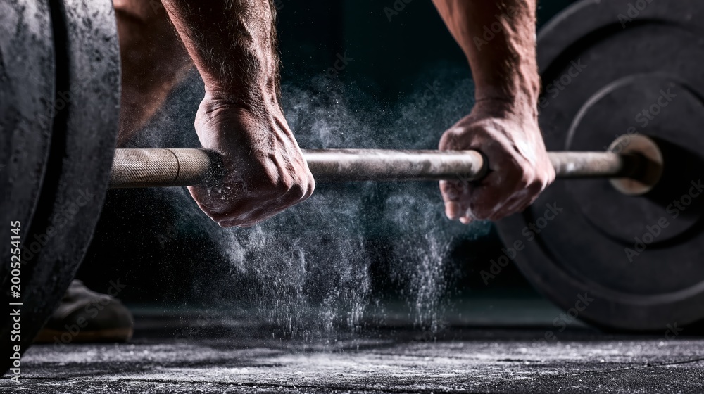 Fototapeta premium A barbell heavy deadlift exercise.