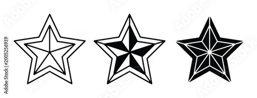 Tableau sur toile Nautical star vector icons set, black and white compass star symbols, 3 geometri