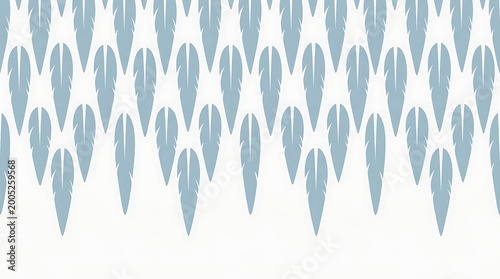 Minimalist blue feather pattern on white background