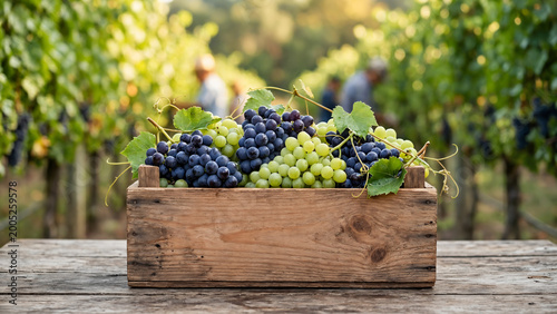 grapes in wooden box