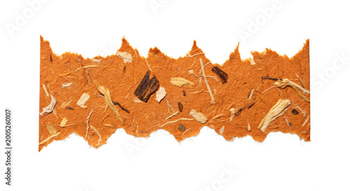 Quadro em tela Orange paper strip with natural fibers and jagged edge.