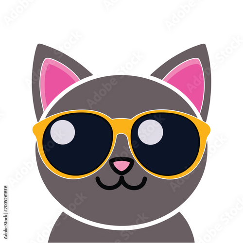 Cat Face Sunglasses Cartoon Flat Design Cute Pet Icon