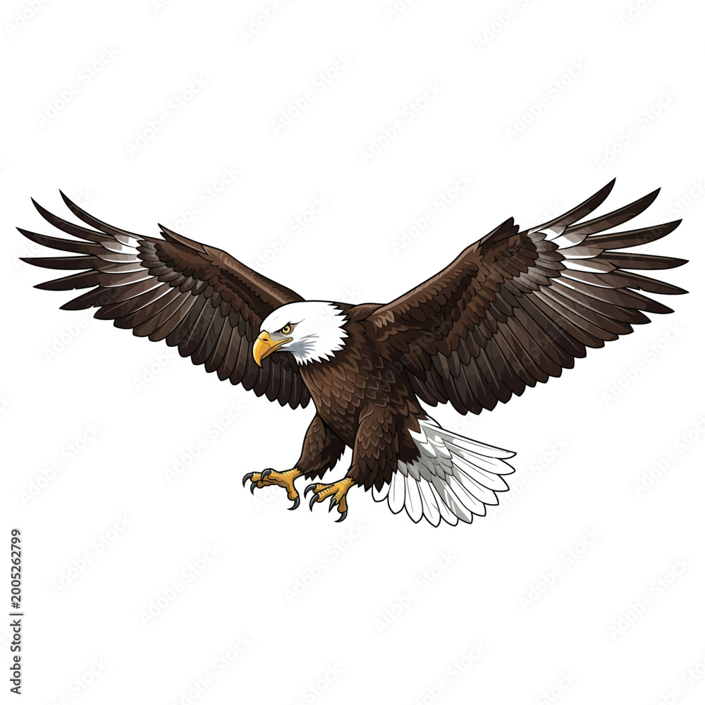 Obraz premium This image shows a powerful eagle in mid-flight with its wings fully spread wide