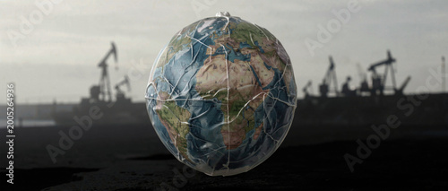 A plastic Easter egg with a map of the world printed on its surface