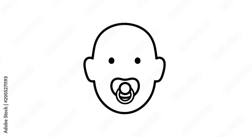 Obraz premium Simple Outline Drawing of a Baby's Face with Pacifier