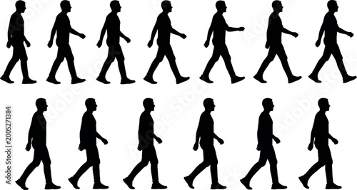 Cuadro en lienzo Walking cycle animation a sequence of silhouettes depicting human locomotion