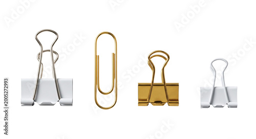 Schilderij op canvas Set of binder clips and paper clip variety metallic.