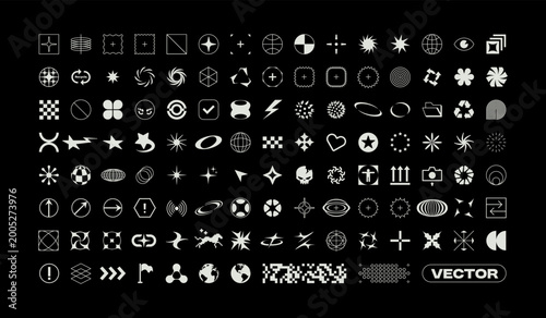 Geometric icon pack. abstract shapes and wireframe symbols. Minimal UI elements collection for design, poster, branding and digital use. Vector