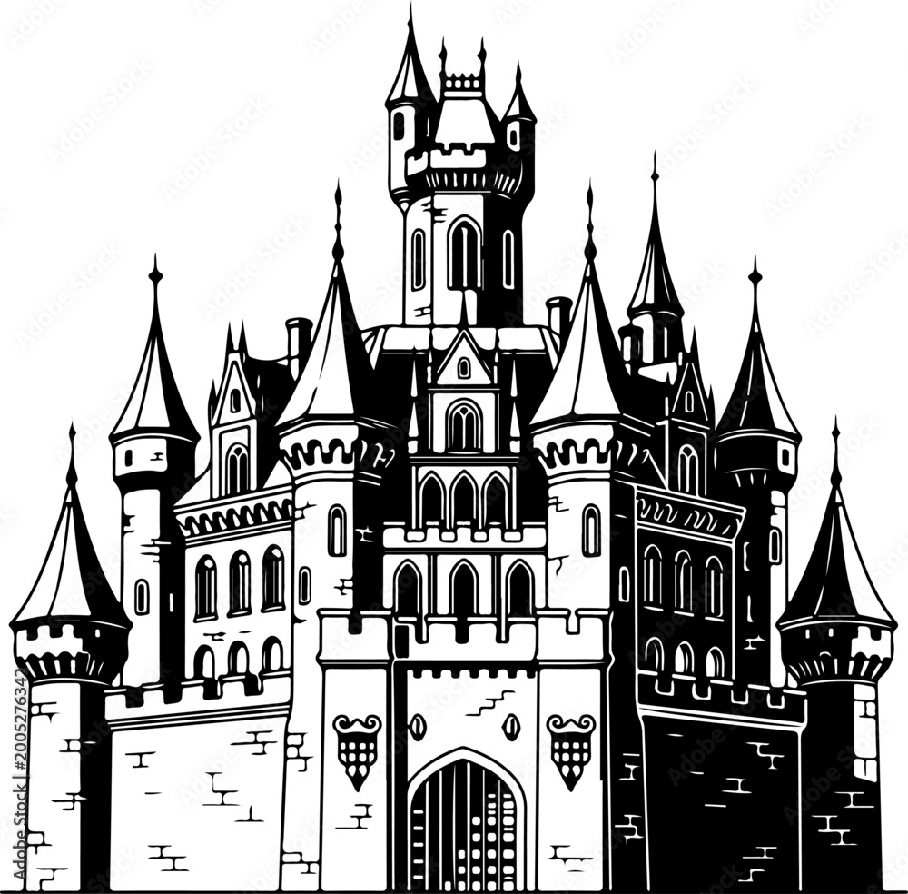 Obraz premium Castle line art silhouette vector illustration