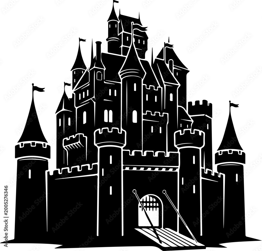 Fototapeta premium Castle line art silhouette vector illustration
