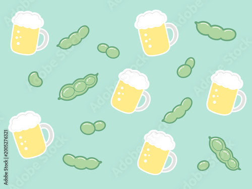 Bild auf Leinwand ビールと枝豆のポップでかわいい手描き風パターン（ミントグリーン）：パステルカラーの爽やかな配色で夏らしい軽やかな印象に。フラットでクリーンな仕上がりは手帳カバー